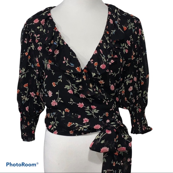 Ganni Paradise Elm Floral Georgette Wrap Top Surplus Wrap Top Small NEW - Picture 3 of 16